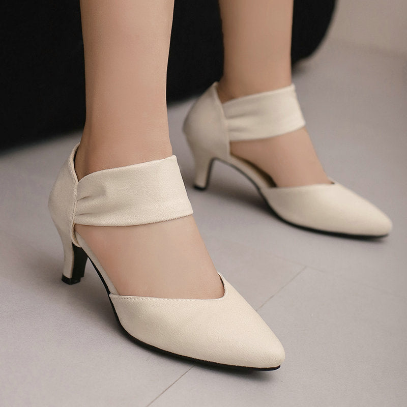 Women Pointed Toe Kitten Heel Ankle Strap Pumps - Suede Low Heel Dress Shoes