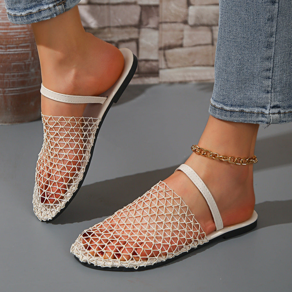 Women's Breathable Mesh Slingback Flat Sandals – Hollow Out Woven Comfort Slip-On Shoes