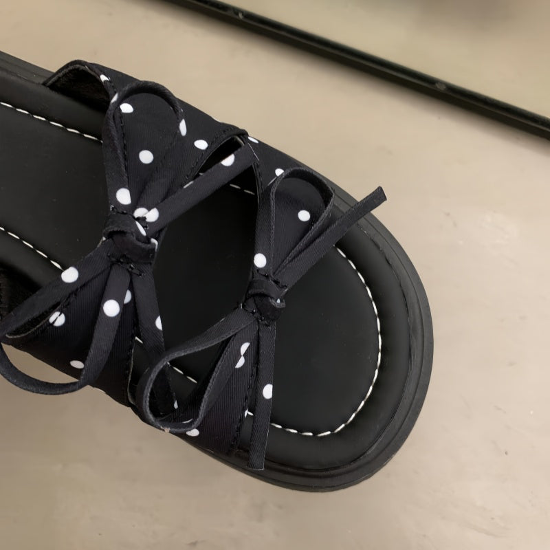 Polka Dot Bow Platform Slide Sandals Women - Chunky Thick Sole Summer Slippers