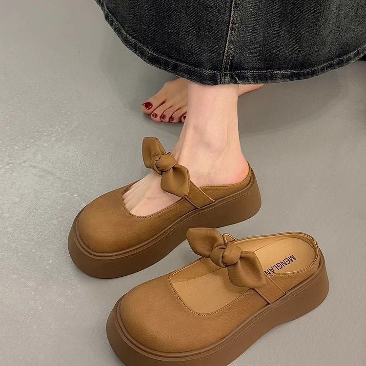 Women's Bow Platform Mary Jane Mules – Chunky Suede Slip-On Loafers
