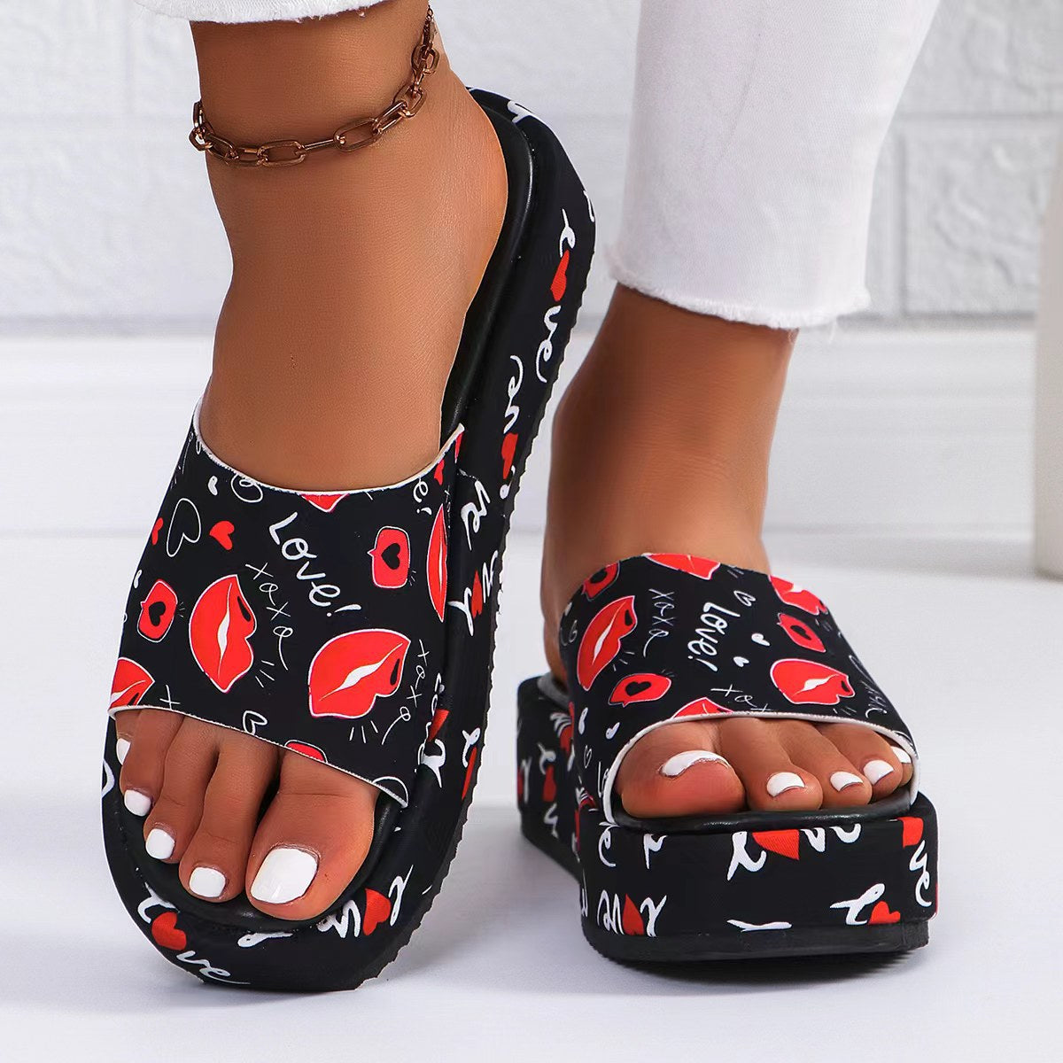 Women's Butterfly Platform Slide Sandals Thick Sole Comfort Slippers