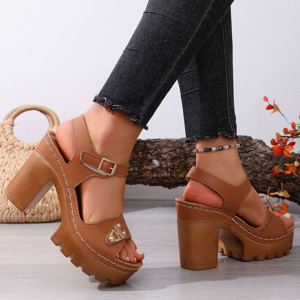 Women's Platform Chunky Heel Sandals – Peep Toe Ankle Strap Wedge Sandals