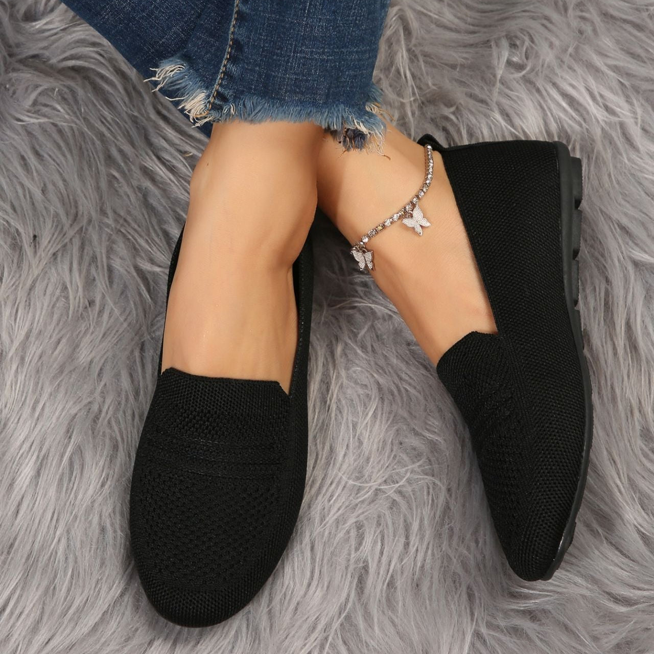 Women's Breathable Mesh Knit Slip-On Loafers – Comfortable Casual Flat Shoes