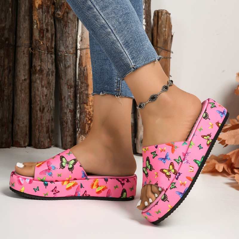 Women's Butterfly Platform Slide Sandals Thick Sole Comfort Slippers