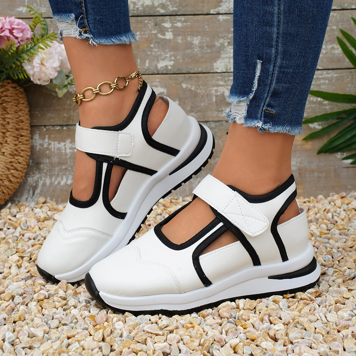 Women Platform Mary Jane Sneakers Velcro Strap Chunky Sole Casual Shoes