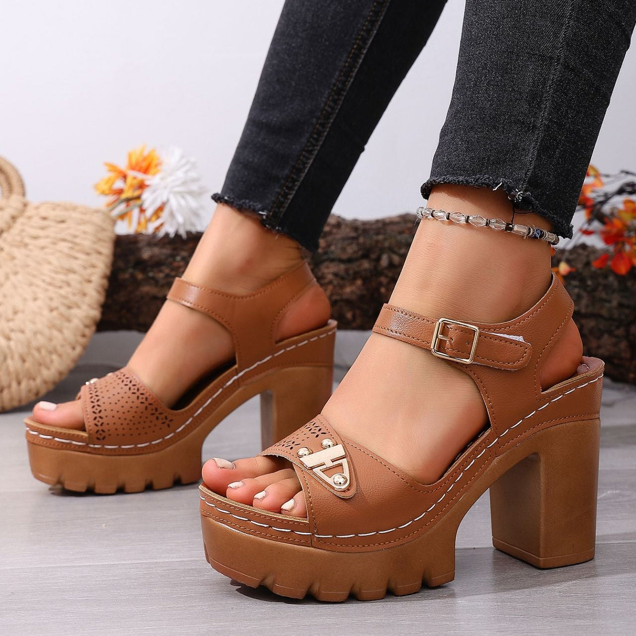 Women's Platform Chunky Heel Sandals – Peep Toe Ankle Strap Wedge Sandals