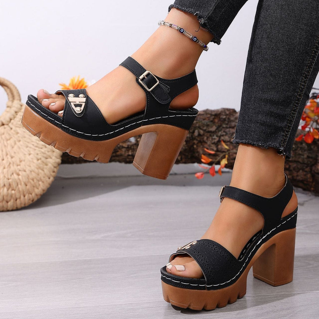 Women's Platform Chunky Heel Sandals – Peep Toe Ankle Strap Wedge Sandals