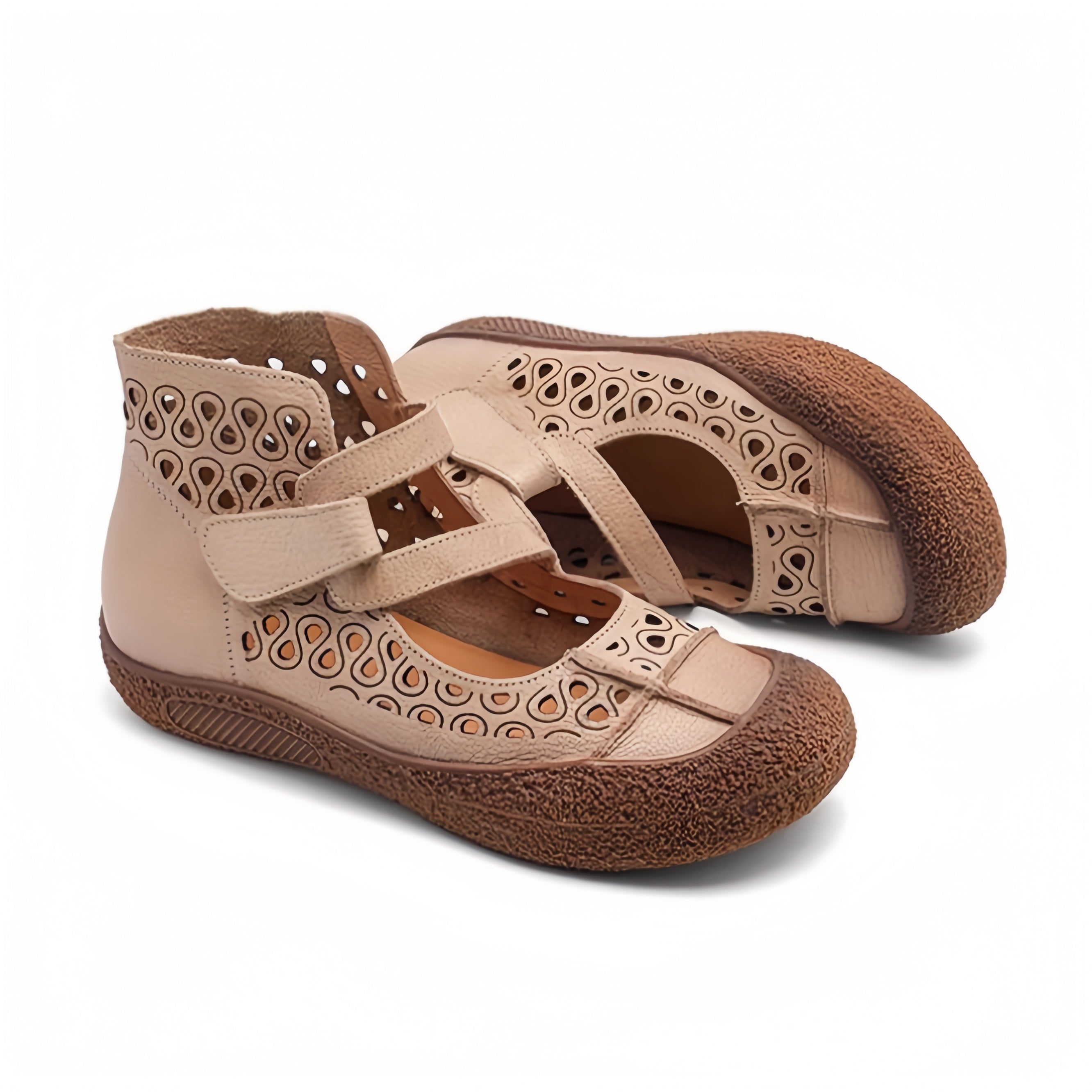 Women Retro Leather Cutout Mary Jane Shoes - Comfortable Breathable Wedge Sandals