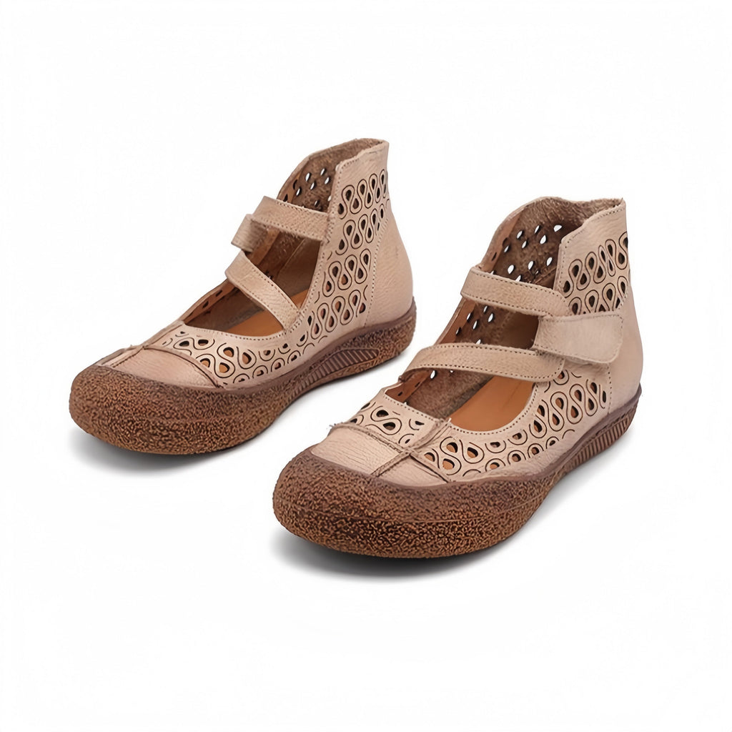 Women Retro Leather Cutout Mary Jane Shoes - Comfortable Breathable Wedge Sandals