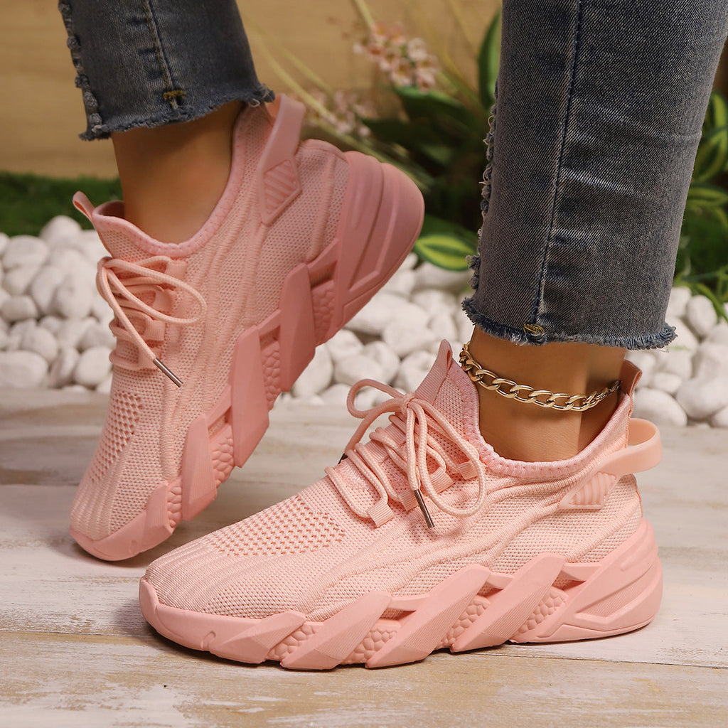 Women's Chunky Platform Mesh Sneakers - Lightweight Breathable Lace-Up Casual Shoes
