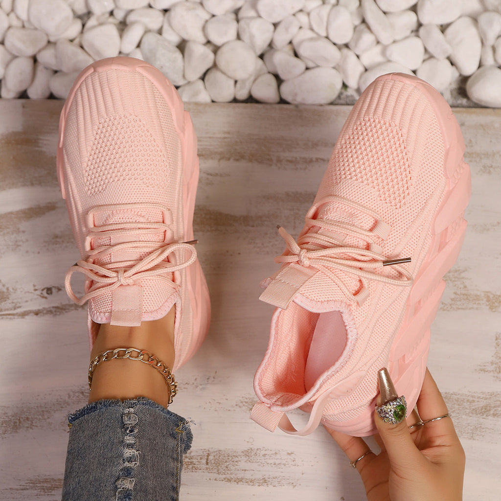 Women's Chunky Platform Mesh Sneakers - Lightweight Breathable Lace-Up Casual Shoes