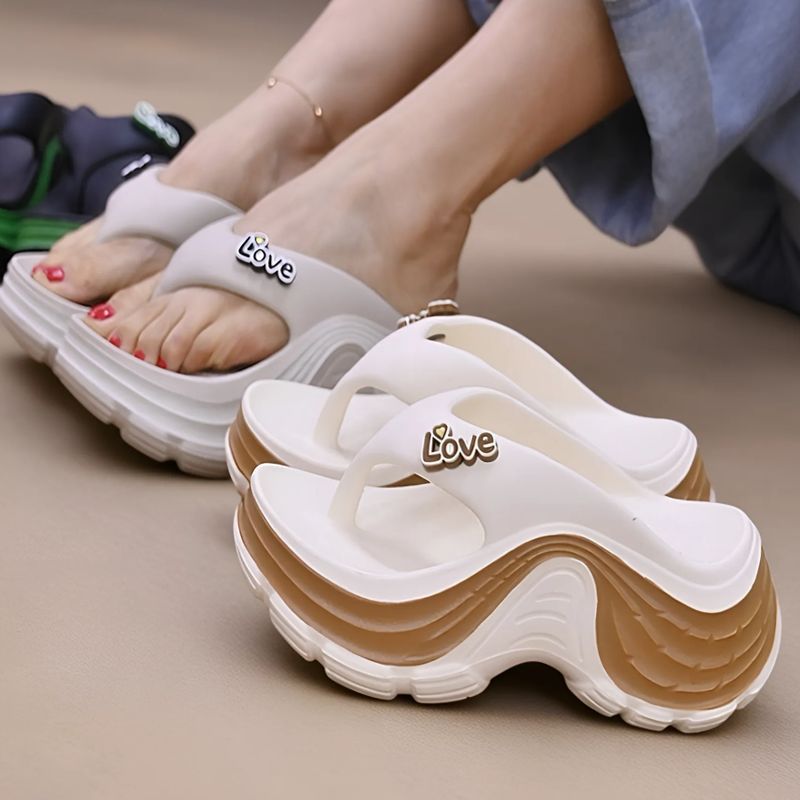 Women's Platform Love Charm Flip Flops Thick Sole Slip-On Sandals