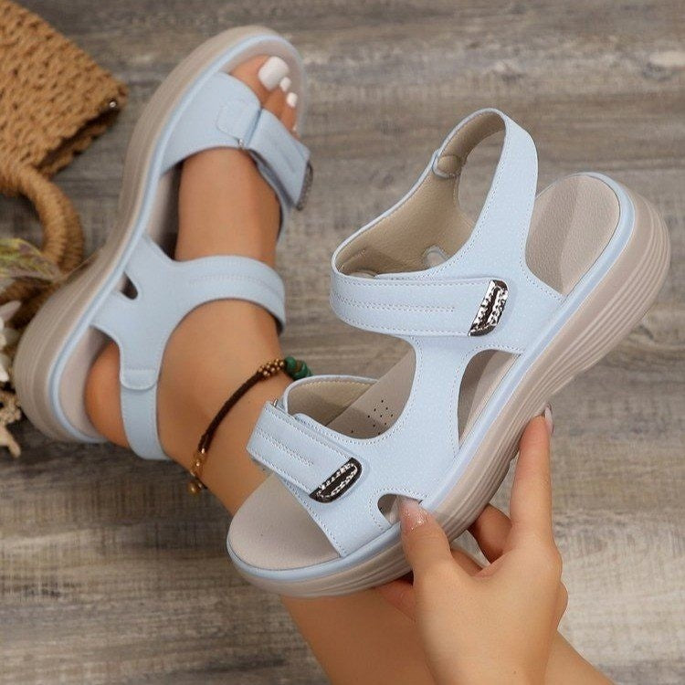Women's Comfort Platform Sandals with Adjustable Velcro Straps – Lightweight Casual Summer Shoes