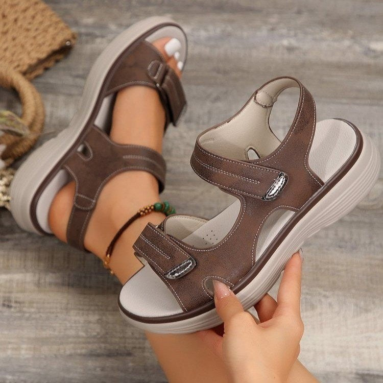 Women's Comfort Platform Sandals with Adjustable Velcro Straps – Lightweight Casual Summer Shoes