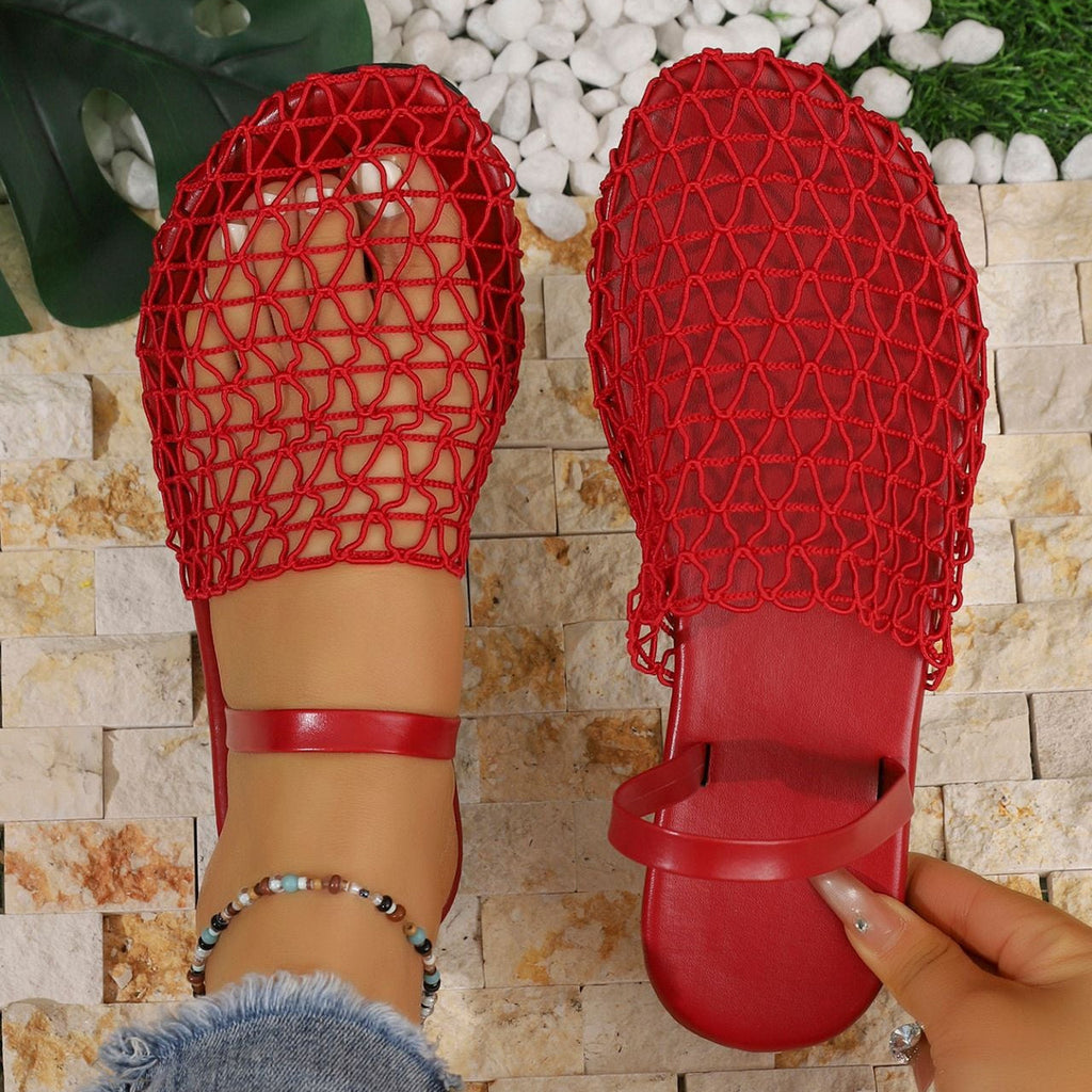 Women's Breathable Mesh Slingback Flat Sandals – Hollow Out Woven Comfort Slip-On Shoes