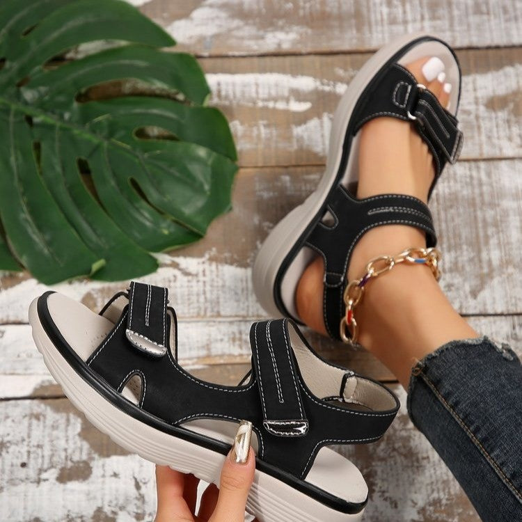 Women's Comfort Platform Sandals with Adjustable Velcro Straps – Lightweight Casual Summer Shoes