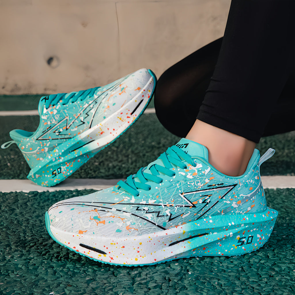 Women's Graffiti Lightning Chunky Platform Sneakers - Breathable Mesh Running Shoes