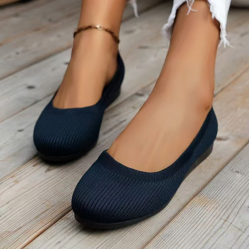 Women’s Knit Slip-On Flats Breathable Comfortable Ballet Flats Low Wedge Casual Shoes
