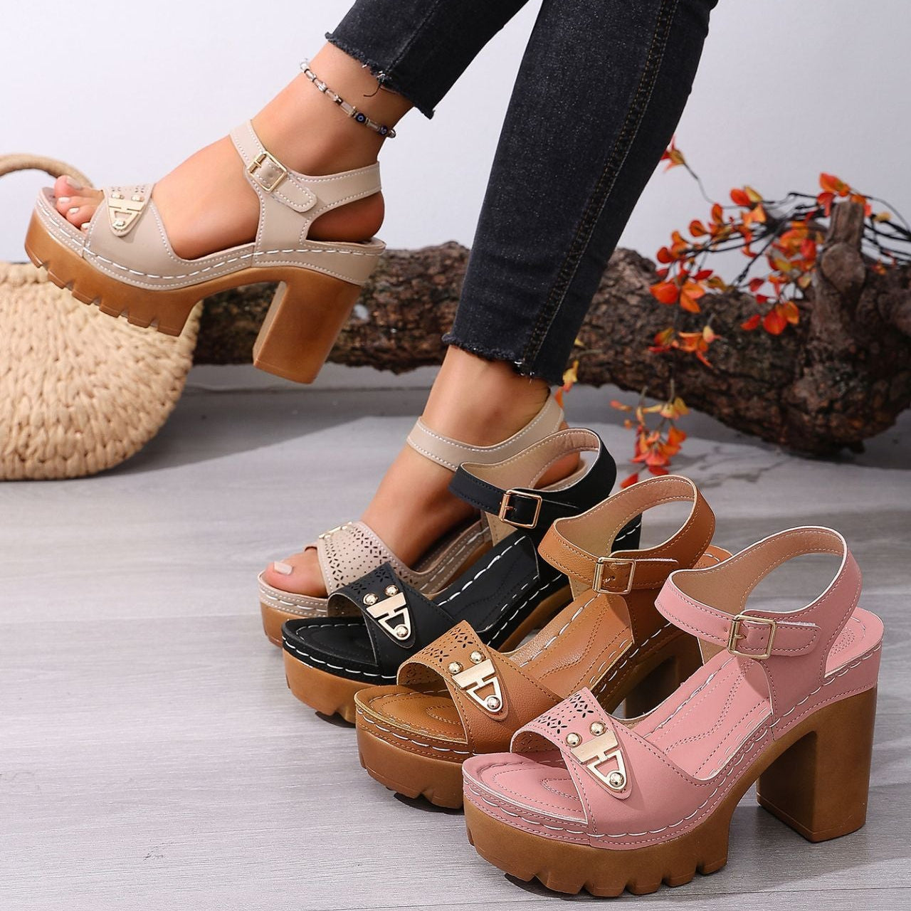 Women's Platform Chunky Heel Sandals – Peep Toe Ankle Strap Wedge Sandals