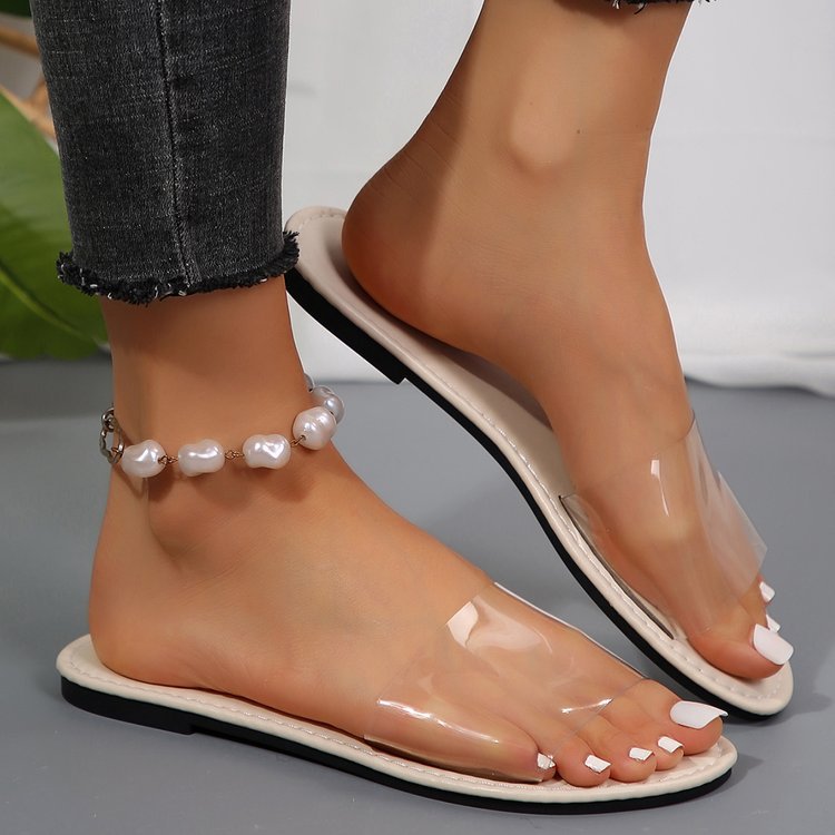 Women's Clear Strap Flat Slide Sandals - PVC Transparent Summer Slippers