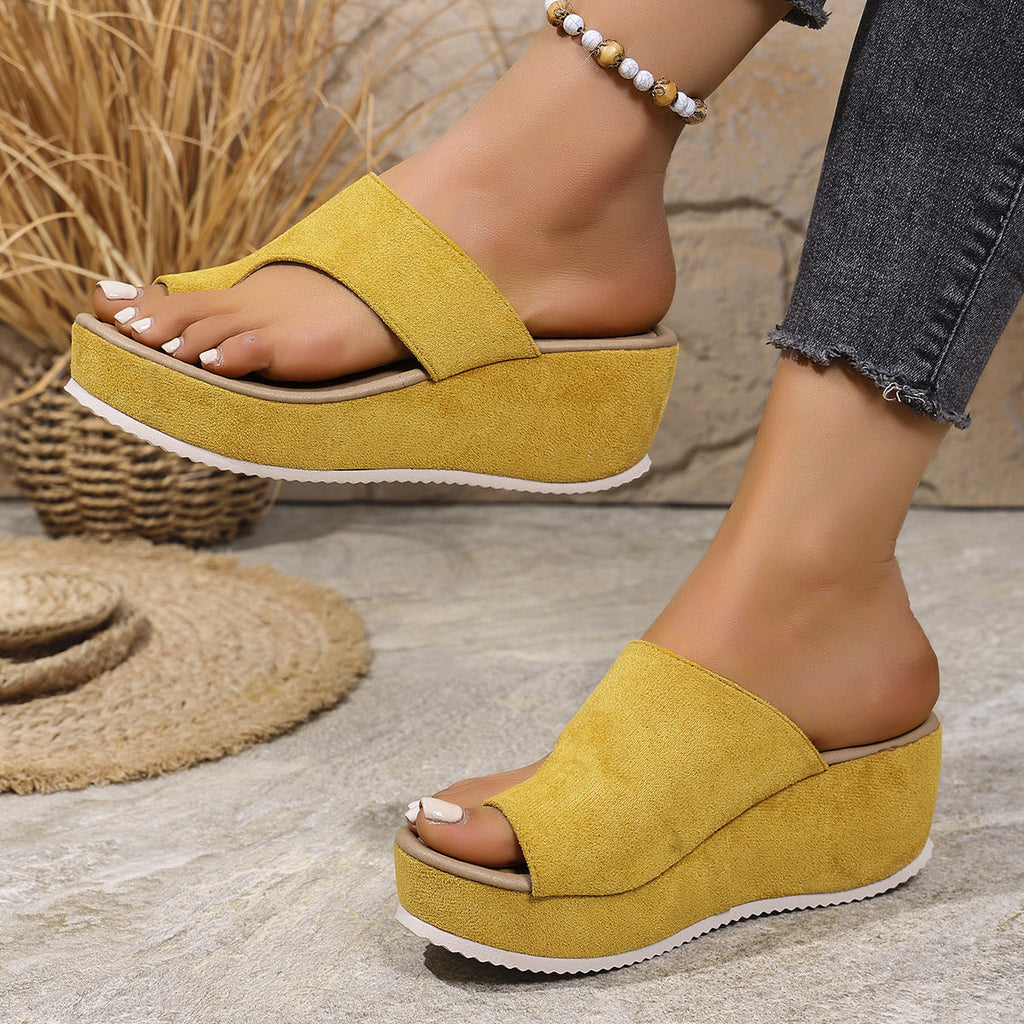 Women's Platform Wedge Flip Flops - Comfortable Thong Slide Sandals with Thick Sole