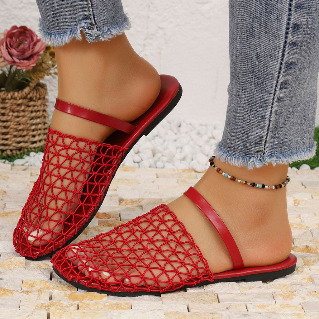 Women's Breathable Mesh Slingback Flat Sandals – Hollow Out Woven Comfort Slip-On Shoes