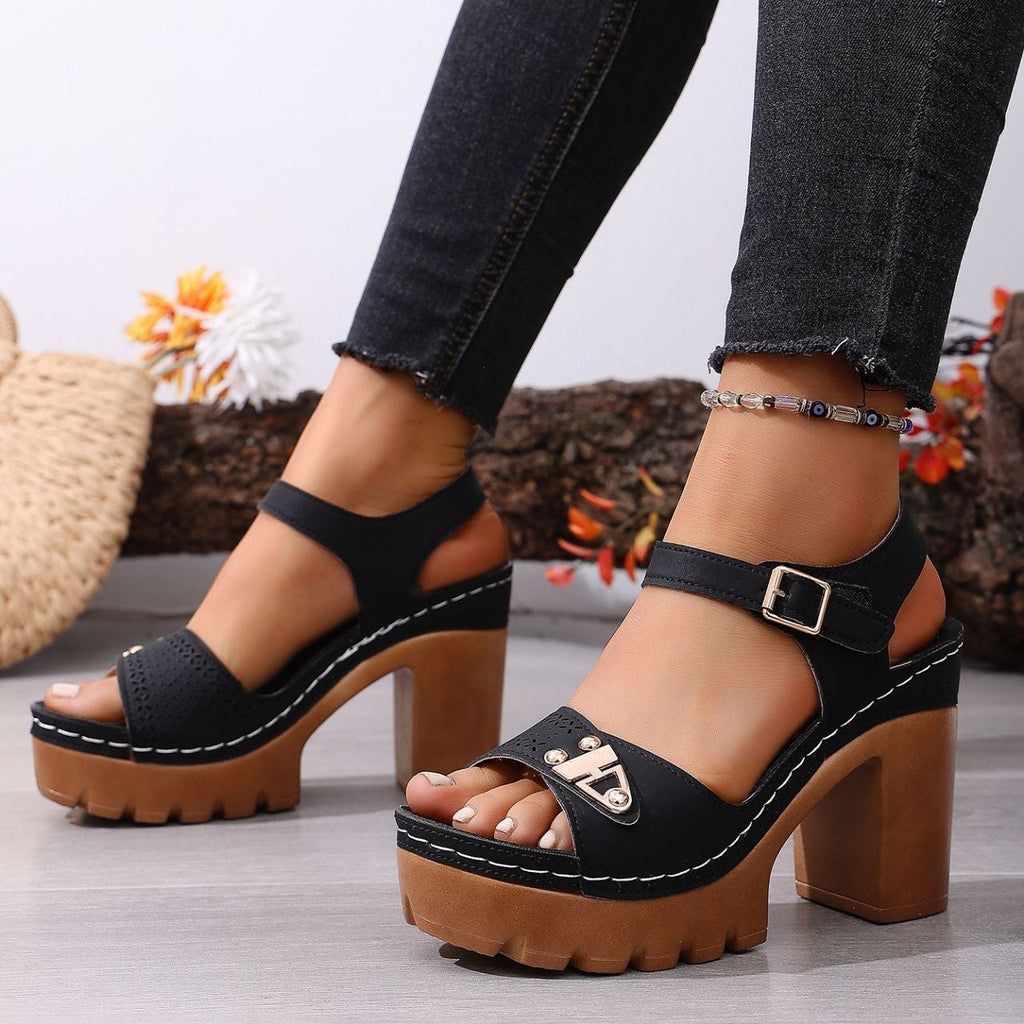 Women's Platform Chunky Heel Sandals – Peep Toe Ankle Strap Wedge Sandals