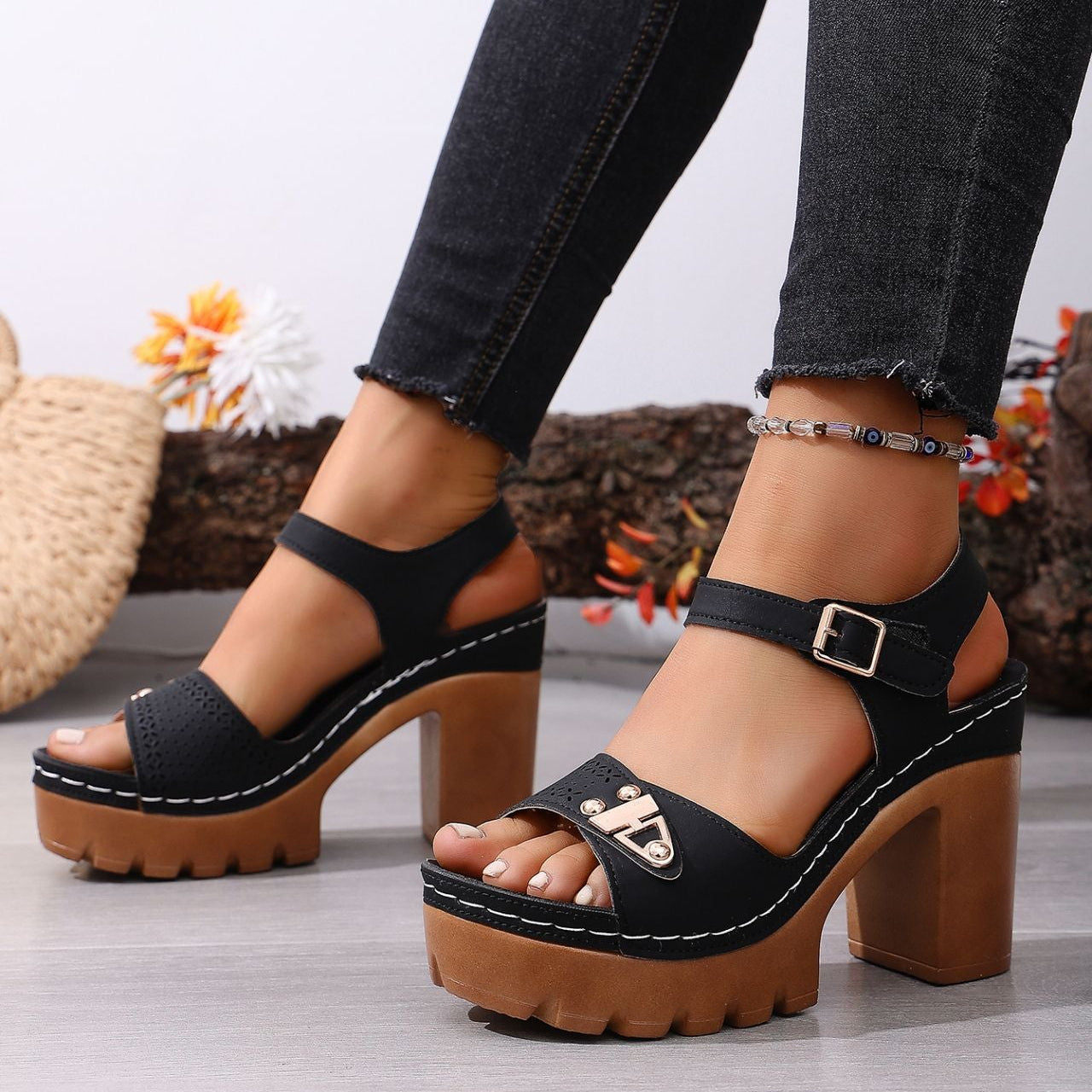 Women's Platform Chunky Heel Sandals – Peep Toe Ankle Strap Wedge Sandals