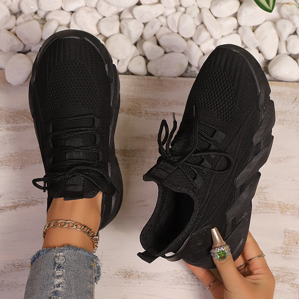 Women's Chunky Platform Mesh Sneakers - Lightweight Breathable Lace-Up Casual Shoes