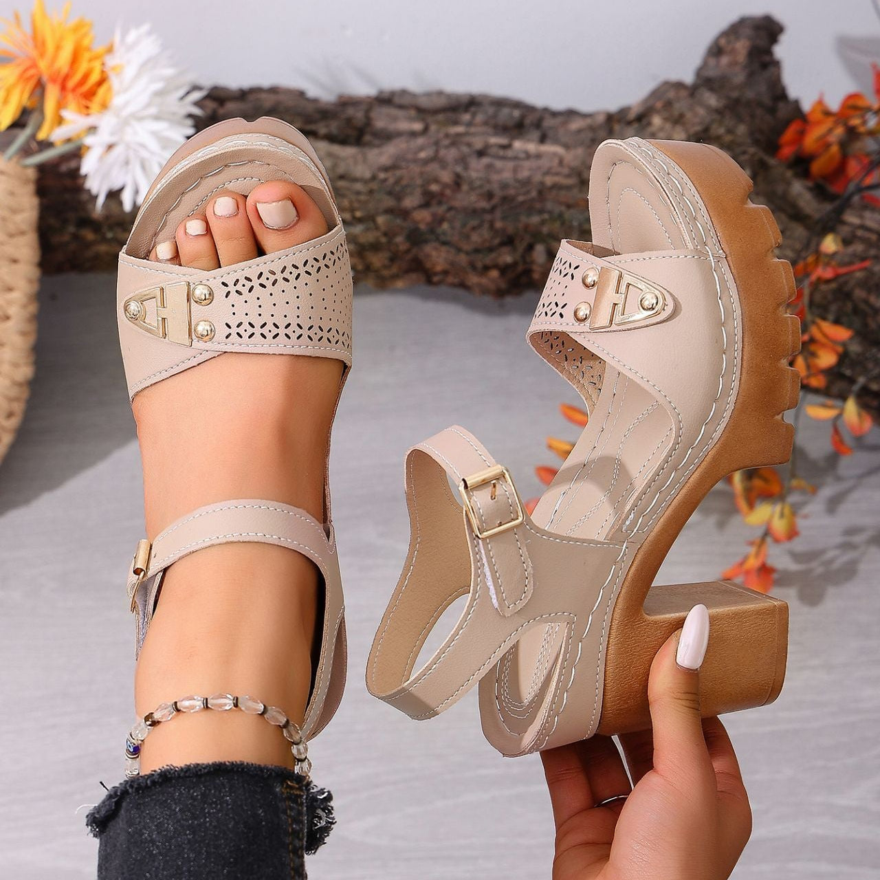Women's Platform Chunky Heel Sandals – Peep Toe Ankle Strap Wedge Sandals