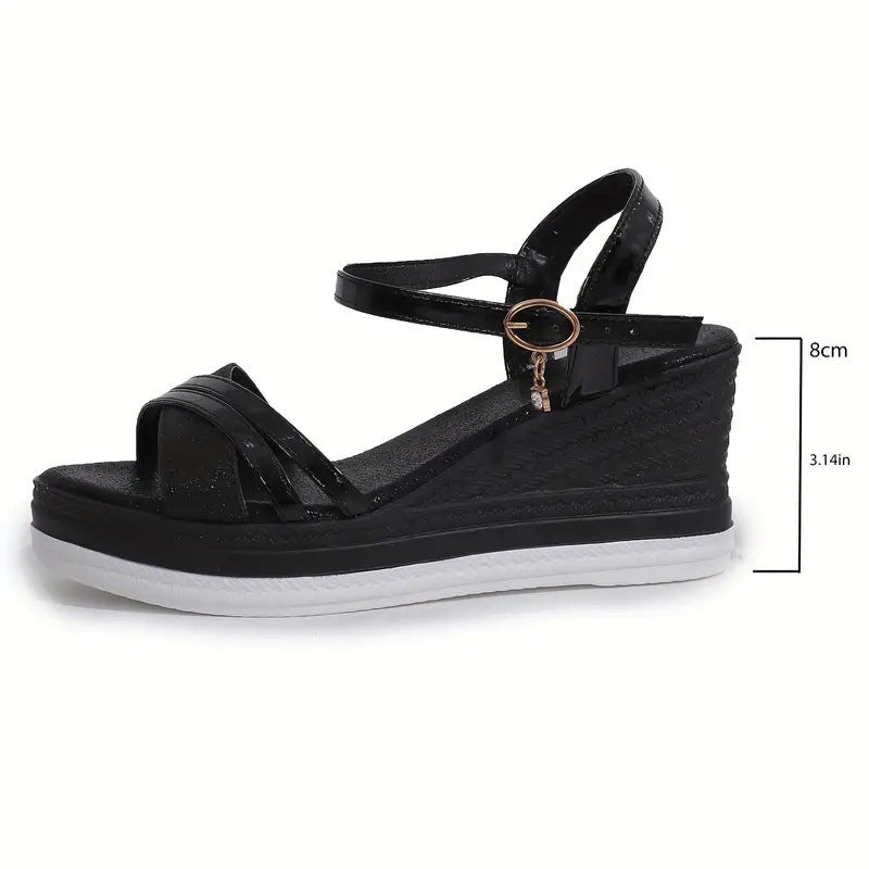 Women Platform Wedge Sandals Criss Cross Straps Ankle Buckle Summer Shoes