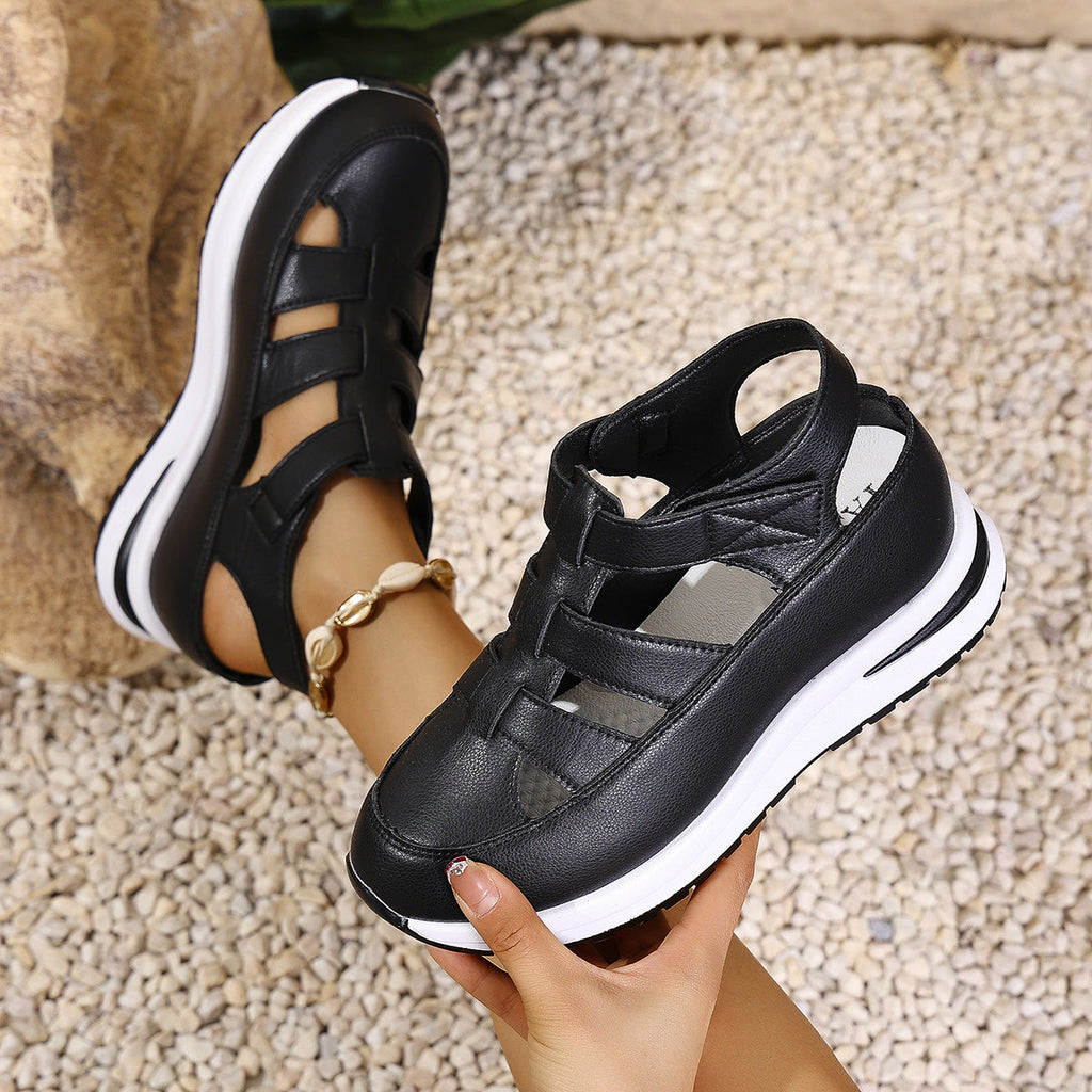 Women Platform Velcro Sandals Chunky Sole Cutout Comfort Casual Shoes