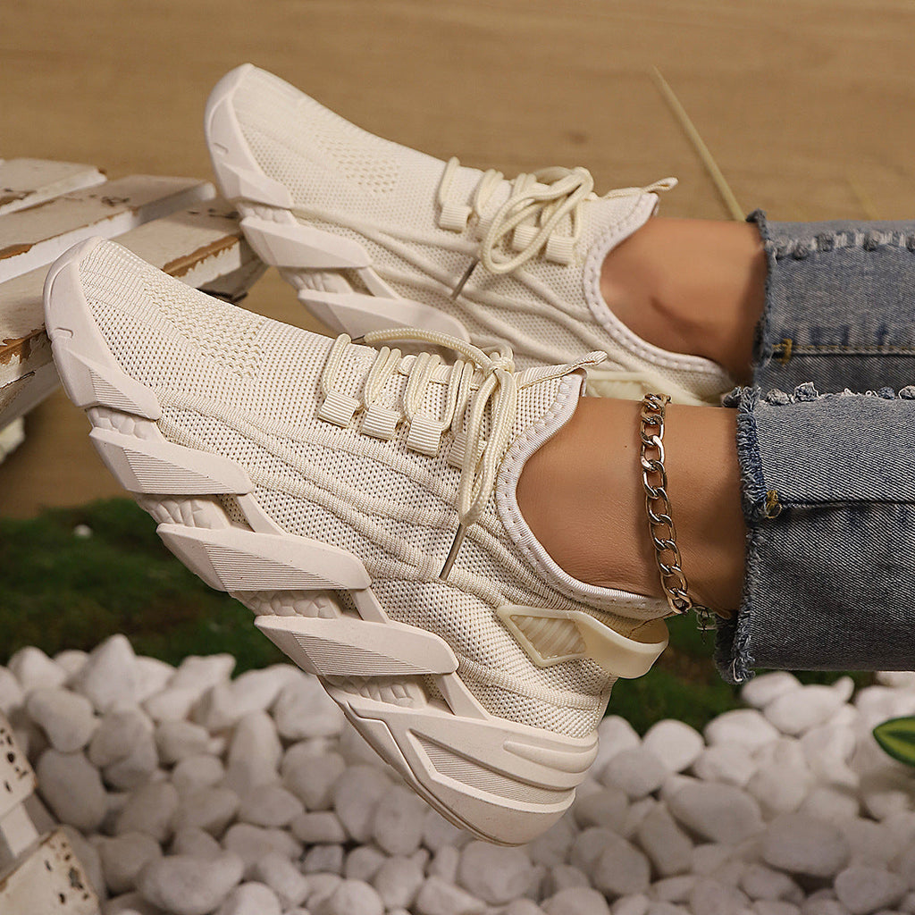 Women's Chunky Platform Mesh Sneakers - Lightweight Breathable Lace-Up Casual Shoes