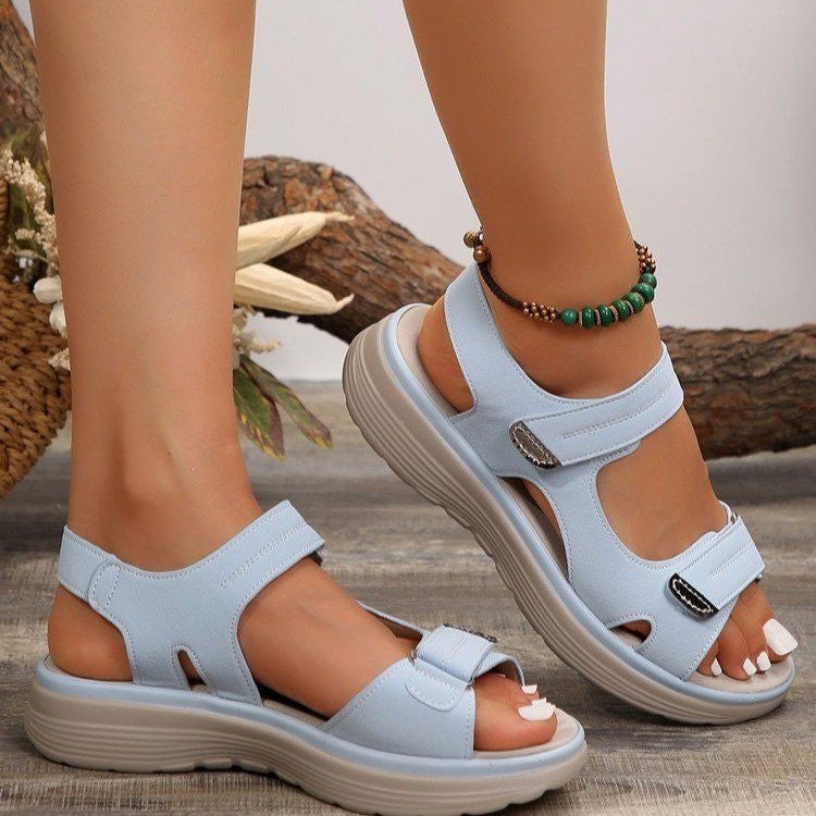 Women's Comfort Platform Sandals with Adjustable Velcro Straps – Lightweight Casual Summer Shoes