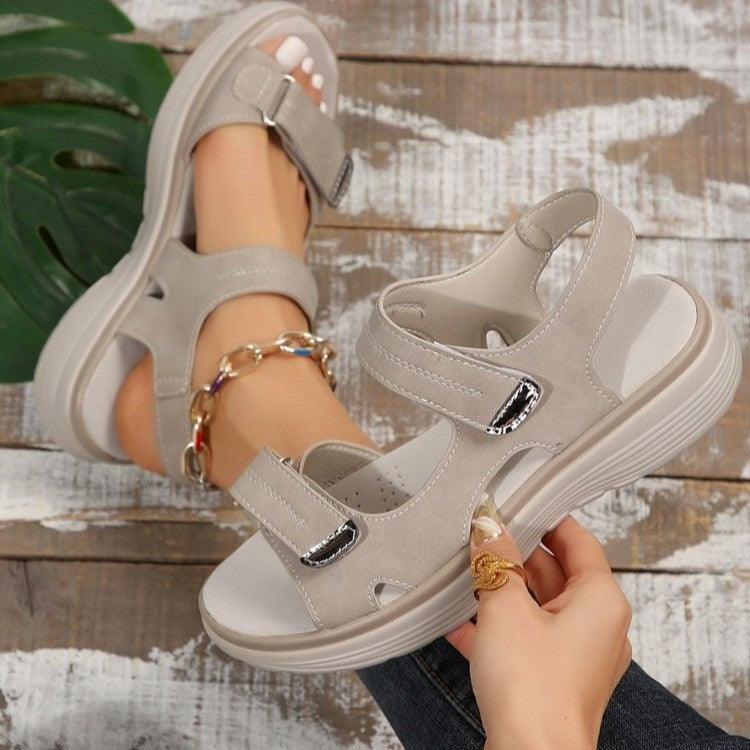 Women's Comfort Platform Sandals with Adjustable Velcro Straps – Lightweight Casual Summer Shoes