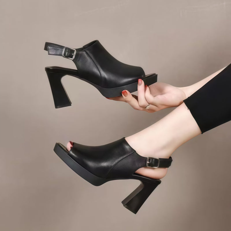 Women's Peep Toe Platform Slingback Sandals Chunky Block Heel 6CM