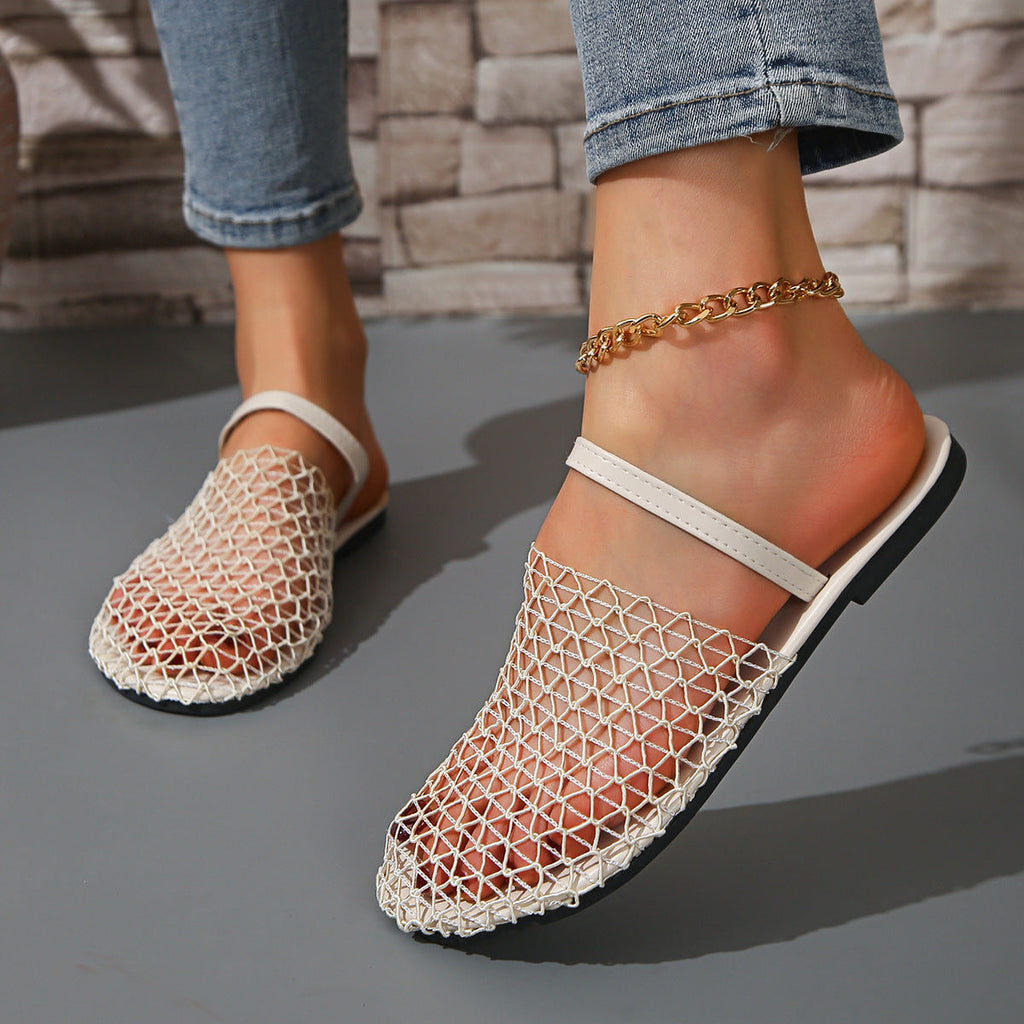Women's Breathable Mesh Slingback Flat Sandals – Hollow Out Woven Comfort Slip-On Shoes