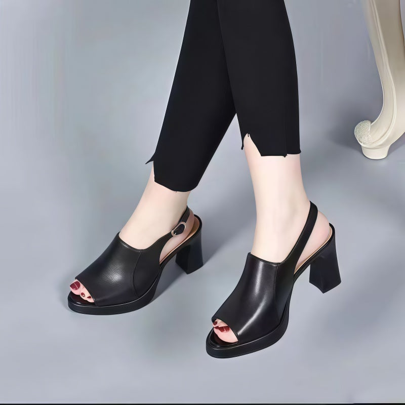 Women's Peep Toe Platform Slingback Sandals Chunky Block Heel 6CM