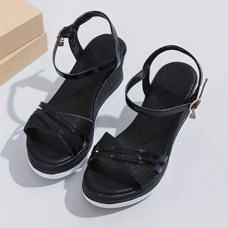 Women Platform Wedge Sandals Criss Cross Straps Ankle Buckle Summer Shoes
