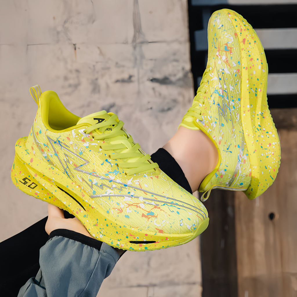 Women's Graffiti Lightning Chunky Platform Sneakers - Breathable Mesh Running Shoes