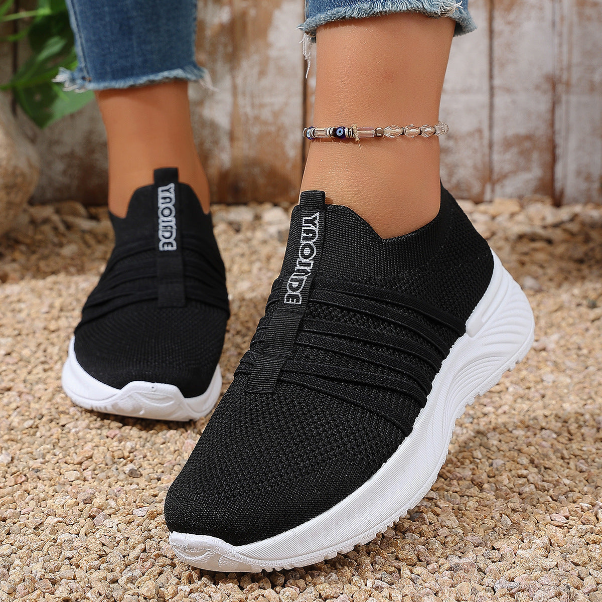Women’s Breathable Knit Slip-On Sneakers Comfort Platform Casual Shoes