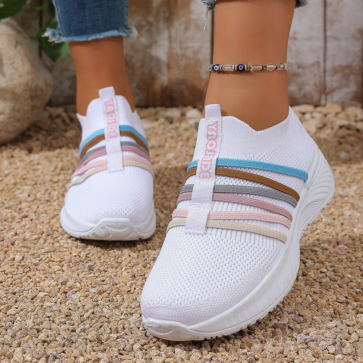 Women’s Breathable Knit Slip-On Sneakers Comfort Platform Casual Shoes