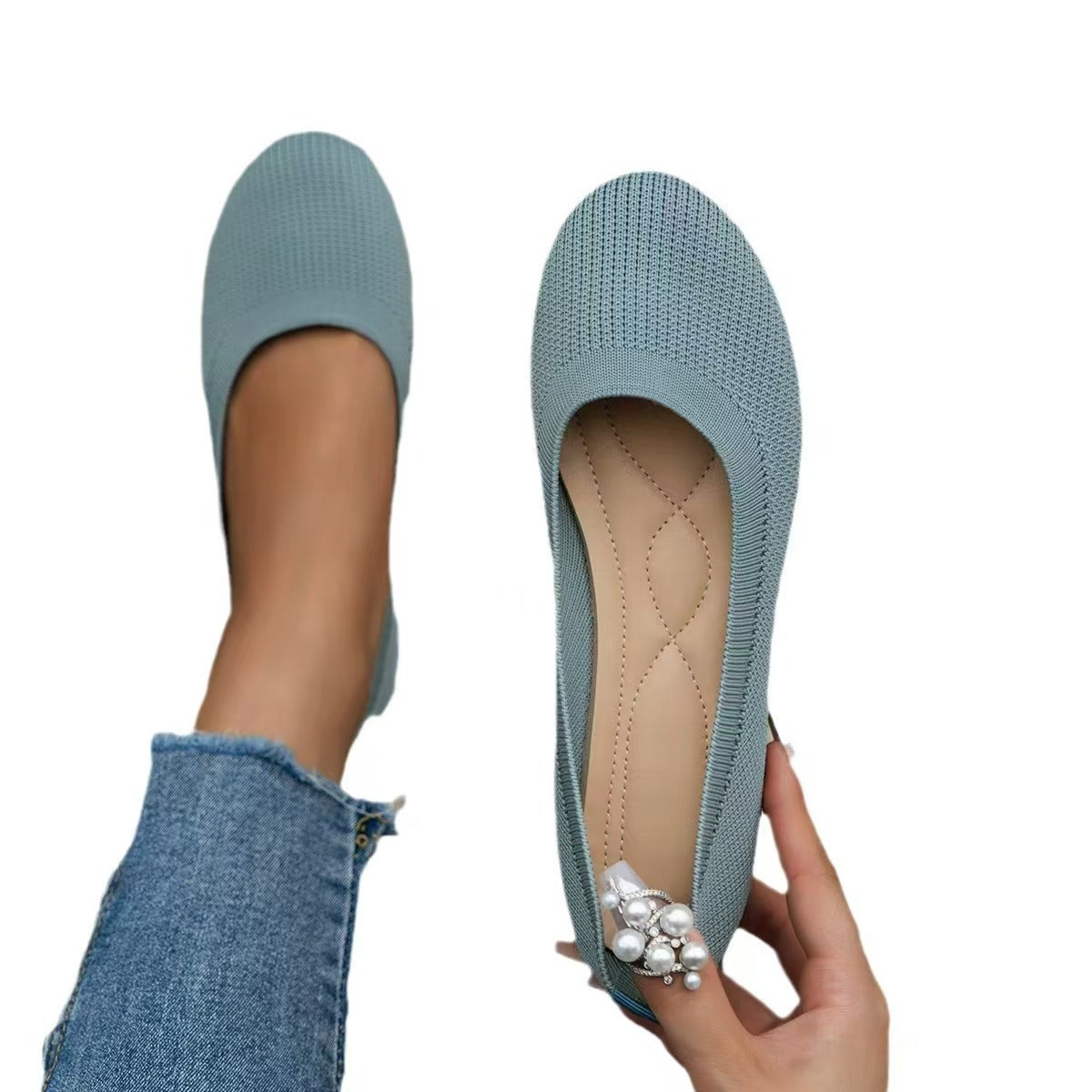 Women’s Knit Slip-On Flats Breathable Comfortable Ballet Flats Low Wedge Casual Shoes