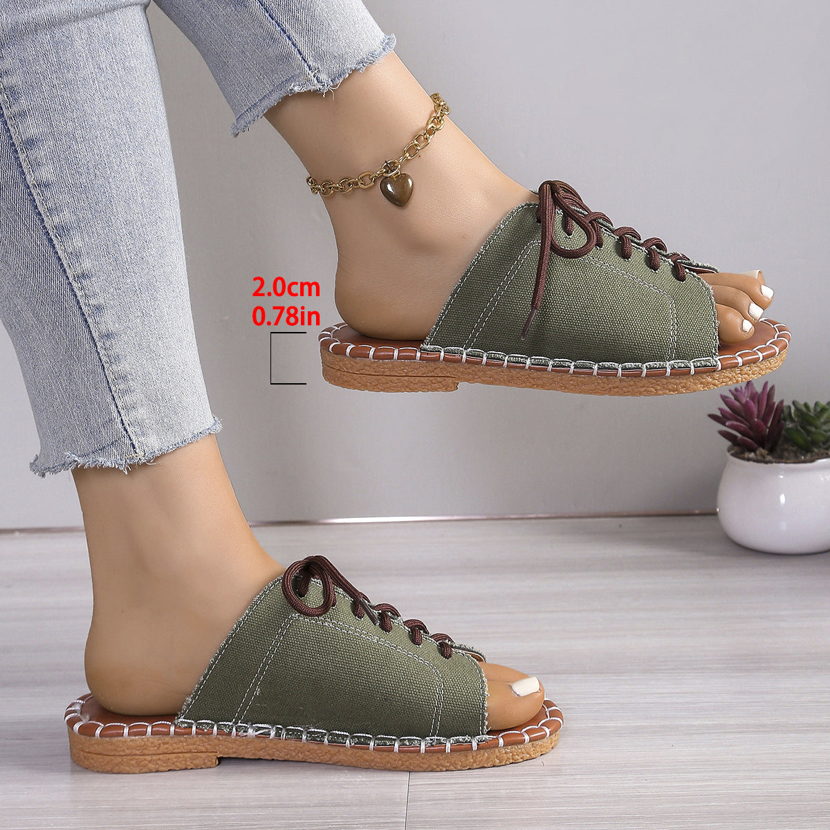 Women's Lace-Up Peep Toe Slide Sandals Casual Comfort Flat Sandals