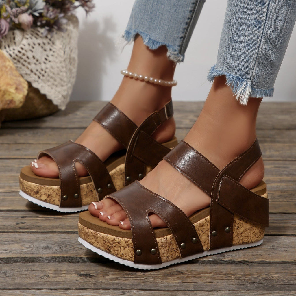 Women's Platform Wedge Sandals with Crisscross Straps – Cork Wedge Summer Shoes