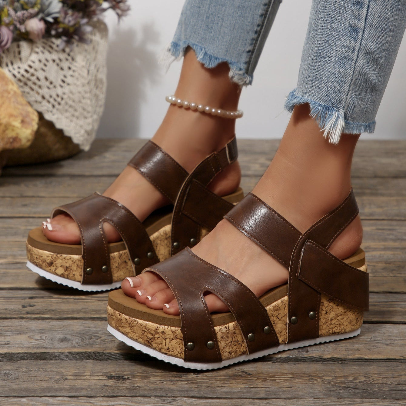 Women's Platform Wedge Sandals with Crisscross Straps – Cork Wedge Summer Shoes