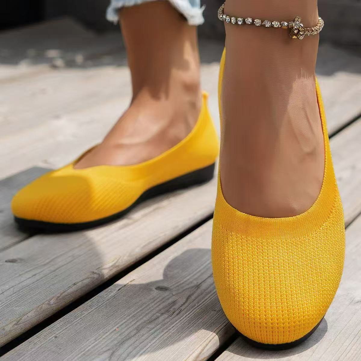 Women’s Knit Slip-On Flats Breathable Comfortable Ballet Flats Low Wedge Casual Shoes