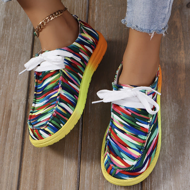 Colorful Rainbow Platform Slip-On Shoes Women Casual Comfort Sneakers with Zipper