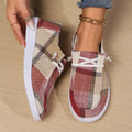 Plaid Canvas Slip-On Sneakers Women Casual Lace-Up Comfort Shoes