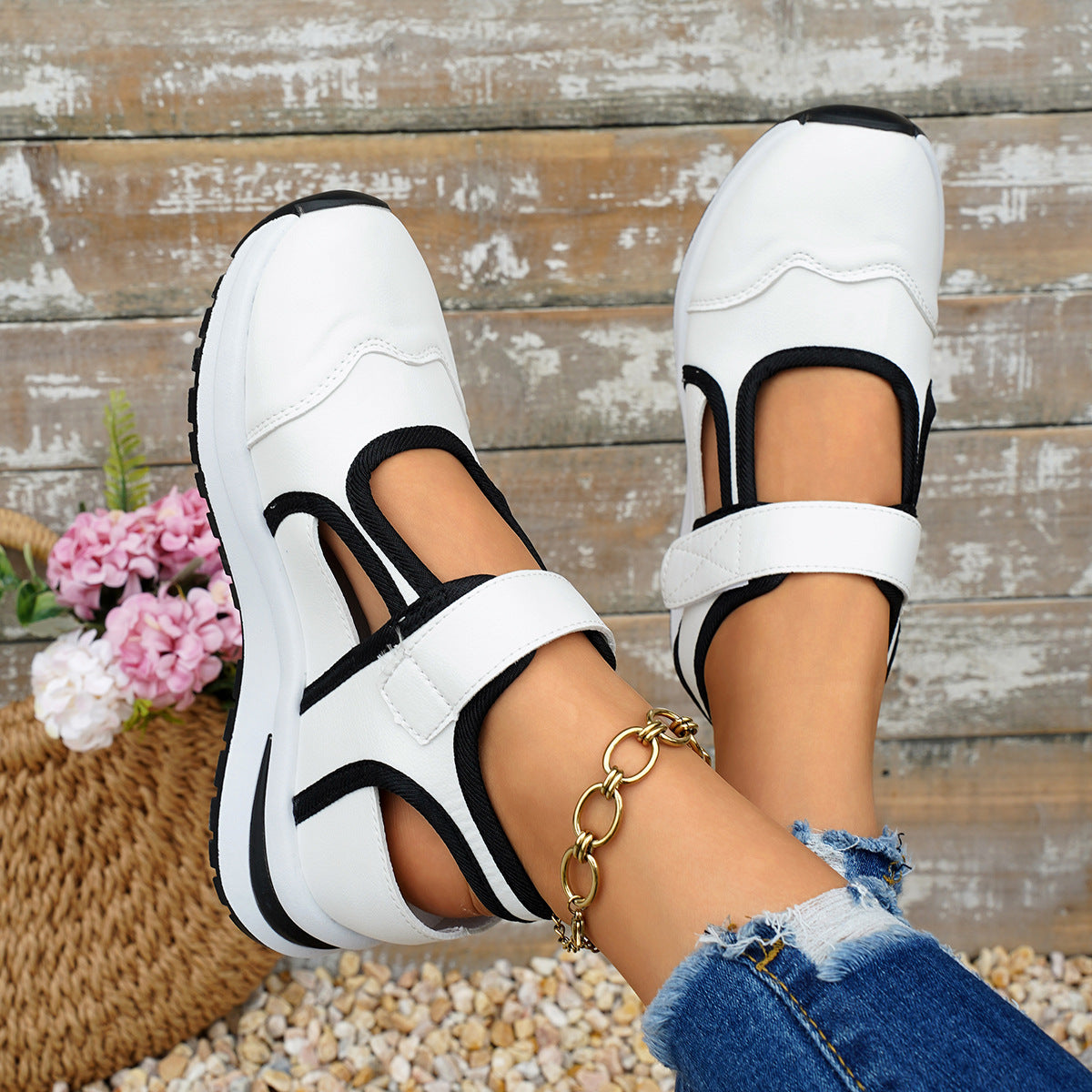 Women Platform Mary Jane Sneakers Velcro Strap Chunky Sole Casual Shoes